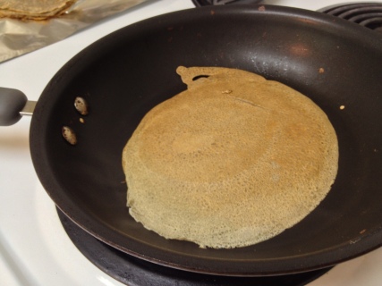 A crepe, just after flipping.