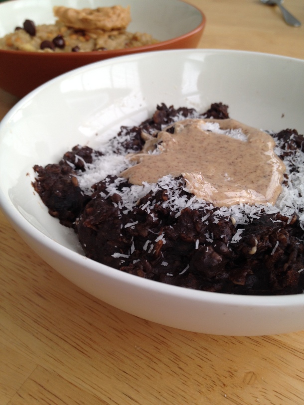 Chocolate Oatmeal with Coconut and Almond Butter